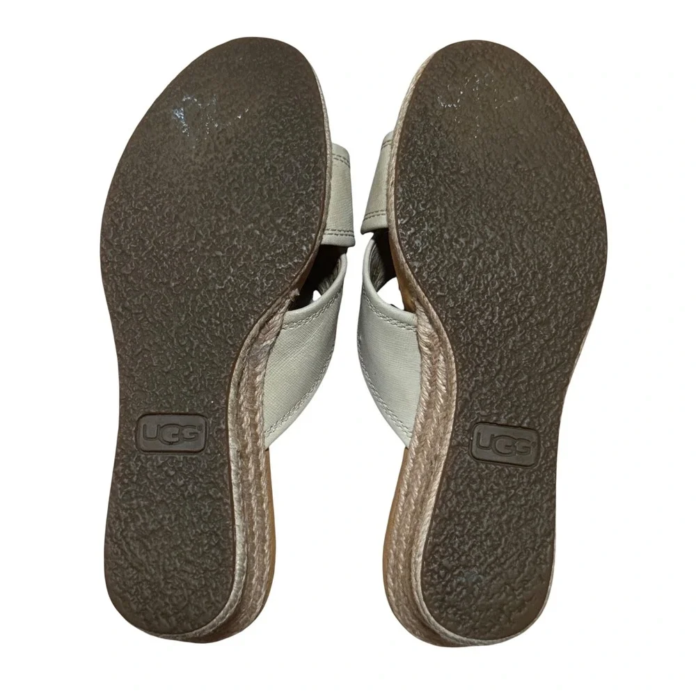UGG Gwyn Beige Leather Espadrille Wedge Slide Sandals Women's Size 7